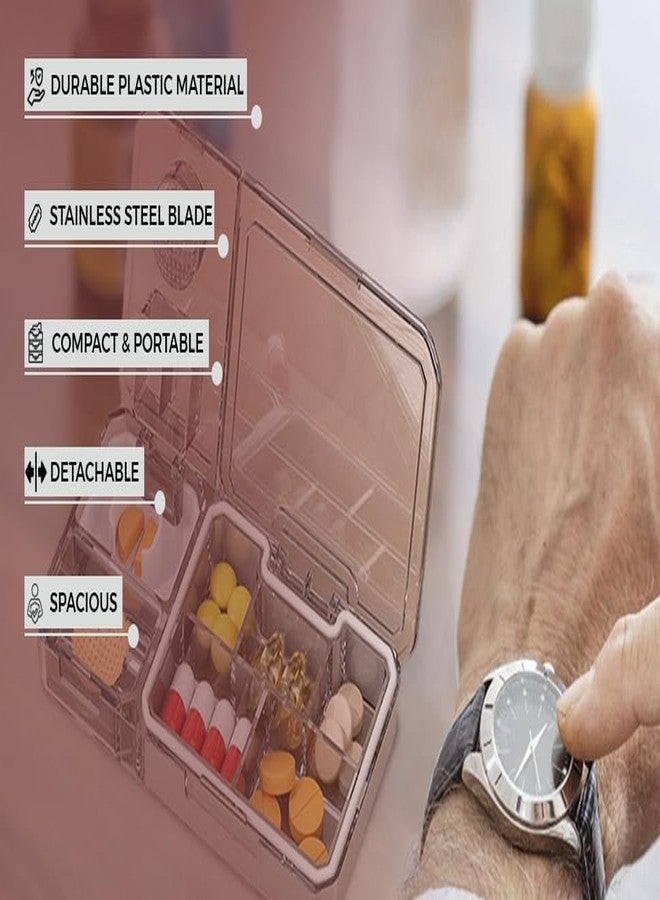 Ncry علبة أقراص Ncry 3 في 1، فاصل أقراص، قاطع أقراص، قاطع أقراص، كسار أقراص، علبة أقراص - وردي، عبوة من قطعة واحدة - Image 5